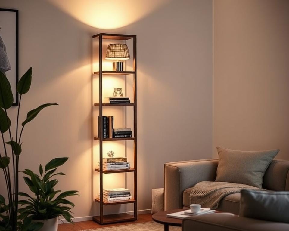 Space-Saving Floor Lamp with Shelves for a Clutter-Free Home